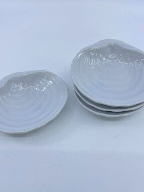 vintage pottery barn clamshell dip bowl white ceramic set of 4